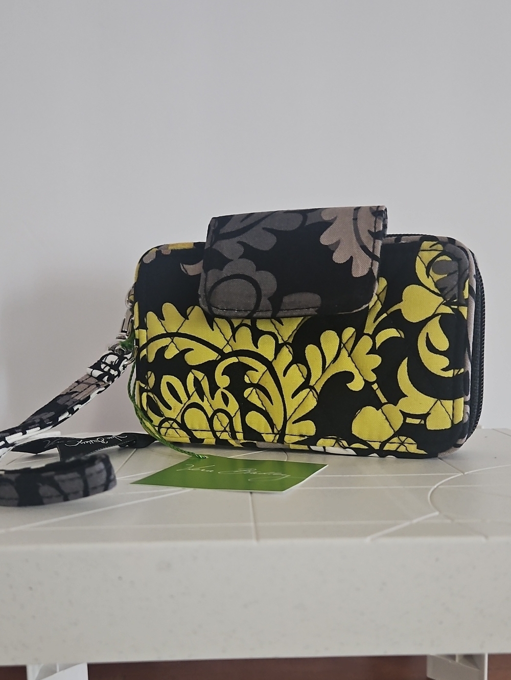 Vera Bradley Black & Yellow Floral Quilted Wristlet